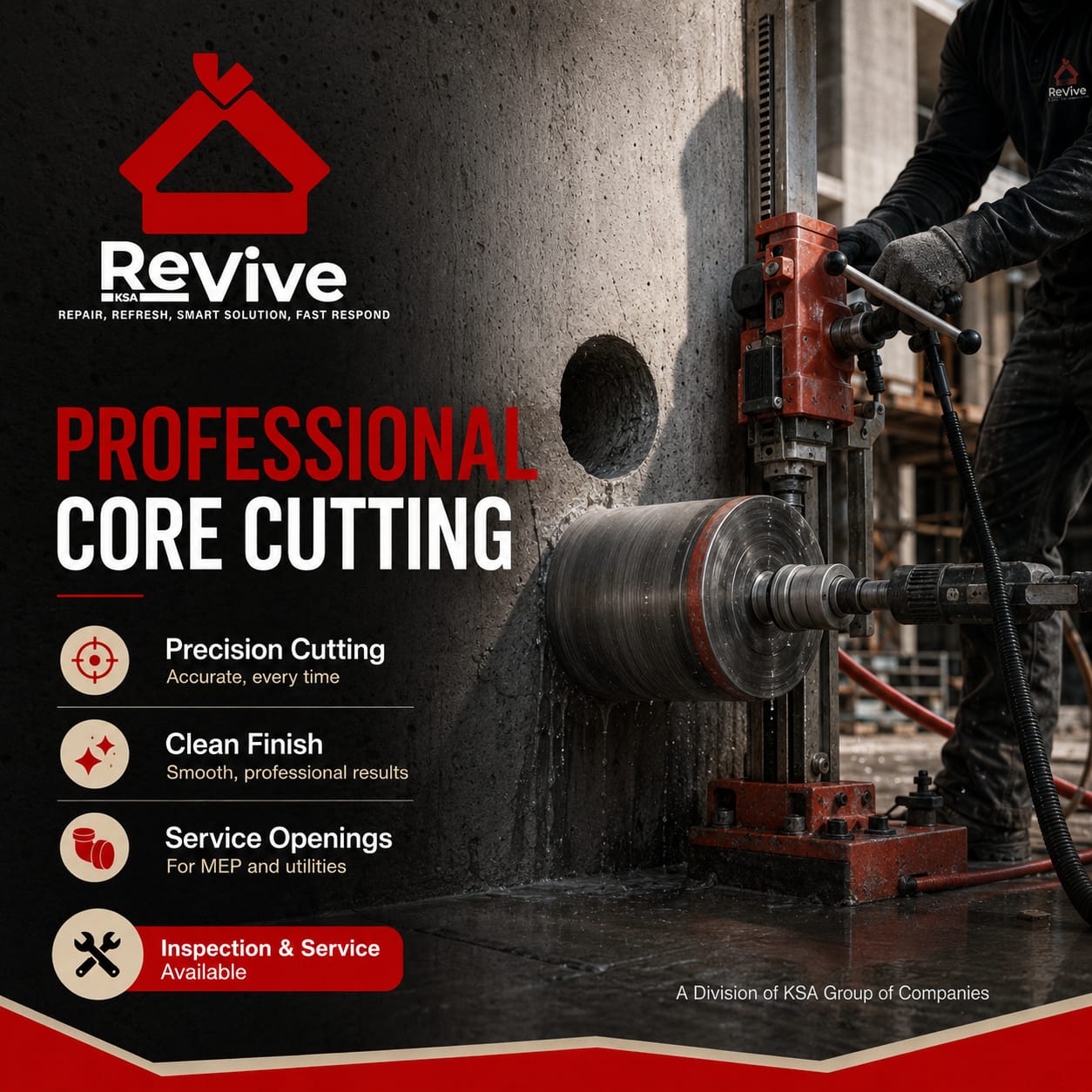 ReVive technician performing professional concrete core cutting